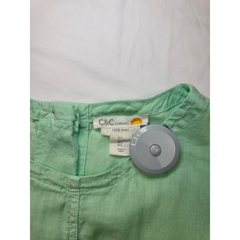 C&C California Women’s Blouse Mint Green 100% Linen Women’s Large Lagenlook - Picture 8 of 12